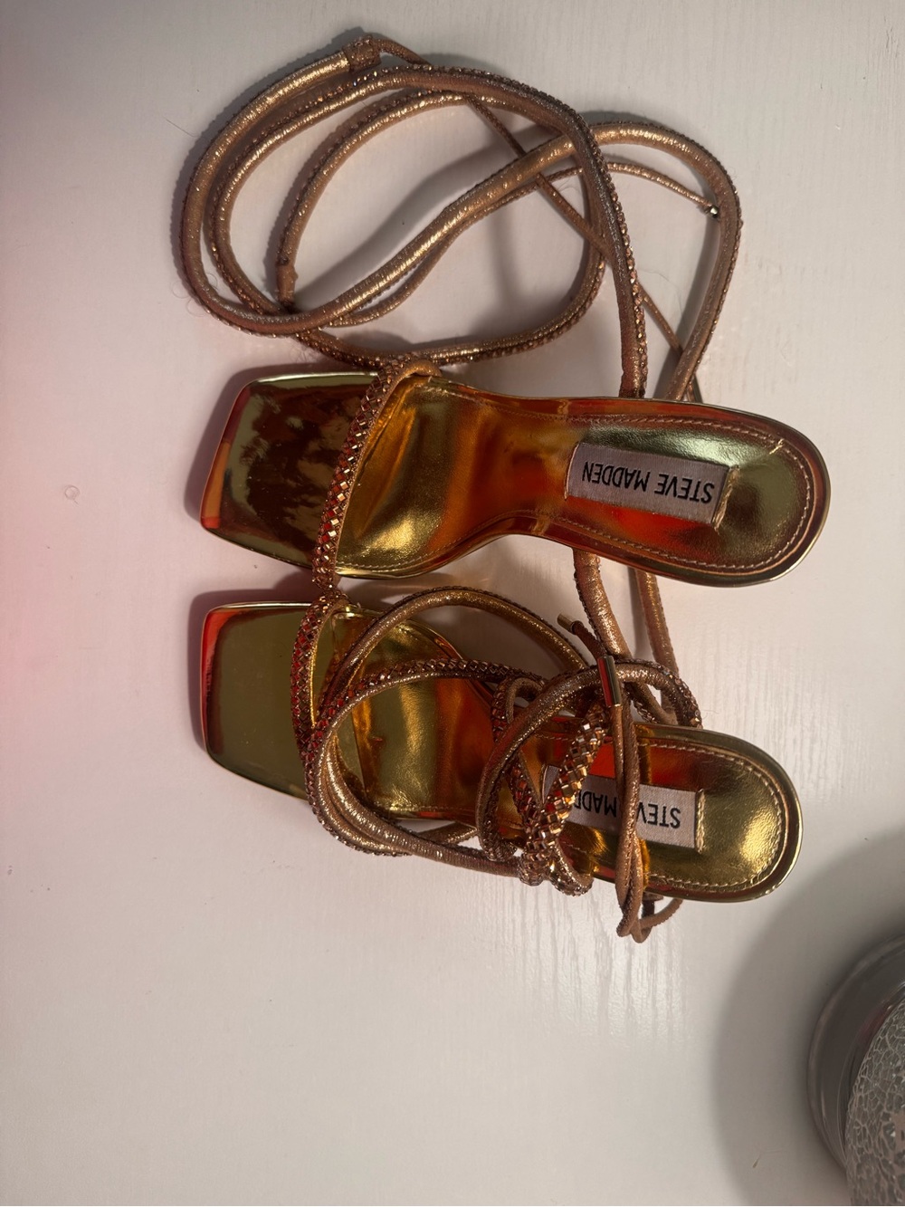 Steve Madden Gold Braided Rhinestone Wrap-Heel Sandals